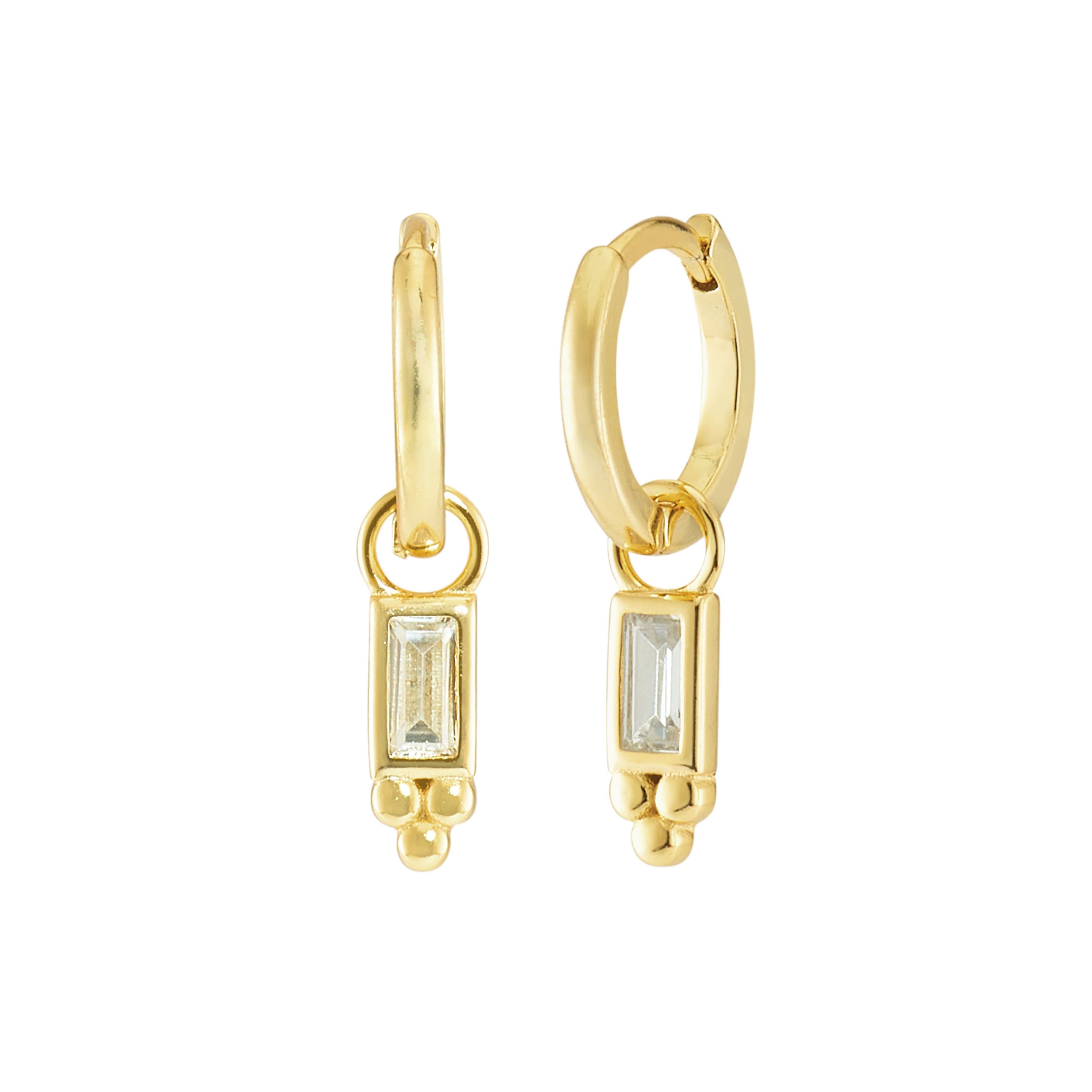 baguette dangle mini hoop earrings 14k gold charm earrings