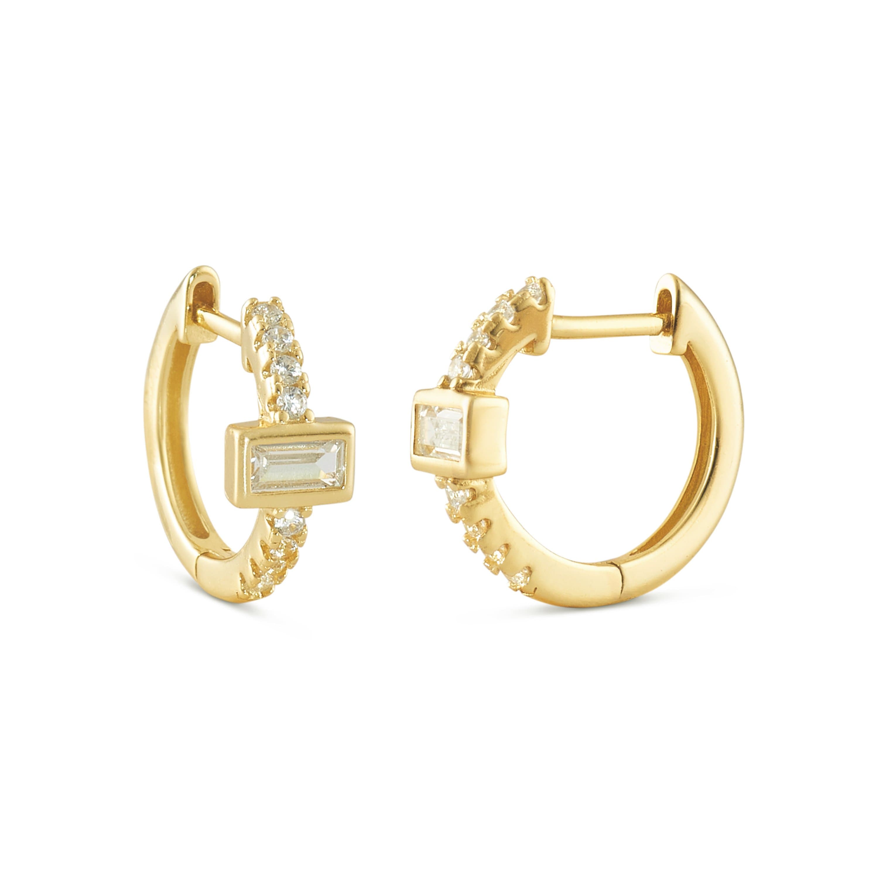 baguette bar huggie hoop earrings 14k gold vermeil earrings